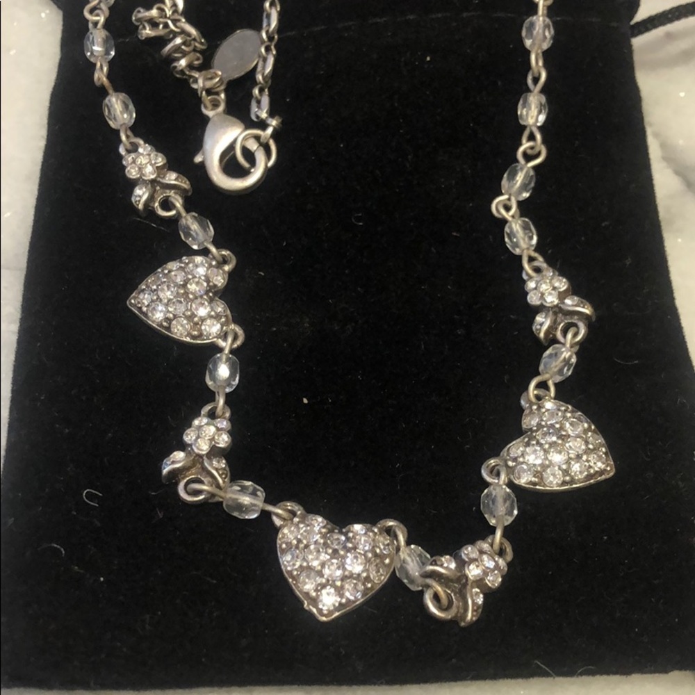Ant. Silver Triple Heart w/Austrian Crystals Necklace-Boutique